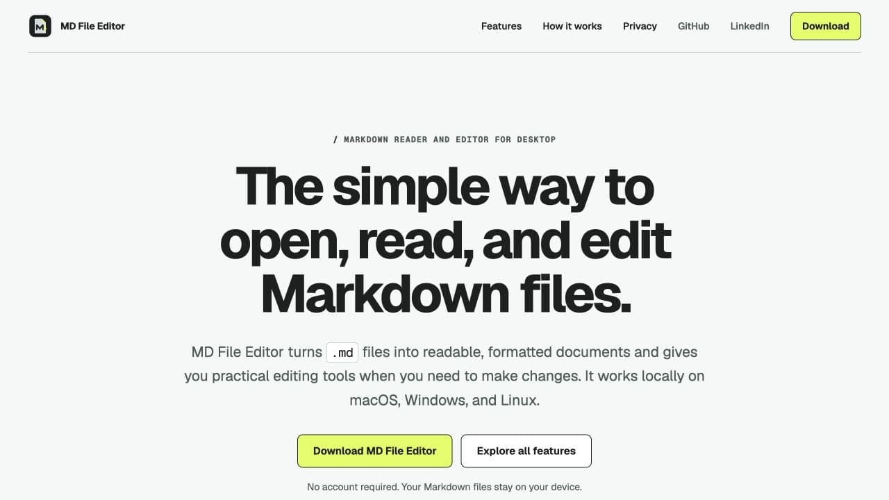 MD File Editor website screenshot